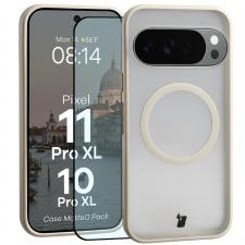 Kit protectie 2 in 1 BizonMobile, Carcasa Bizon MatteO si Folie sticla securizata Bizon Glass Edge, compatibil cu Google Pixel 11 Pro XL / 10 Pro XL, Bej
