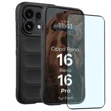 Kit protectie 2 in 1 BizonMobile, Carcasa Bizon Tur si Folie sticla securizata Bizon Glass Edge, compatibil cu Oppo Reno 16 / Reno 16 Pro, Negru