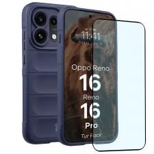 Kit protectie 2 in 1 BizonMobile, Carcasa Bizon Tur si Folie sticla securizata Bizon Glass Edge, compatibil cu Oppo Reno 16 / Reno 16 Pro, Dark Blue