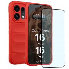 Kit protectie 2 in 1 BizonMobile, Carcasa Bizon Tur si Folie sticla securizata Bizon Glass Edge, compatibil cu Oppo Reno 16 / Reno 16 Pro, Rosu