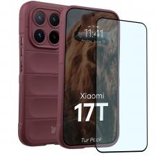 Kit protectie 2 in 1 BizonMobile, Carcasa Bizon Tur si Folie sticla securizata Bizon Glass Edge, compatibil cu Xiaomi 17T, Burgundy