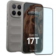 Kit protectie 2 in 1 BizonMobile, Carcasa Bizon Tur si Folie sticla securizata Bizon Glass Edge, compatibil cu Xiaomi 17T, Light Grey