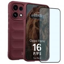 Kit protectie 2 in 1 BizonMobile, Carcasa Bizon Tur si Folie sticla securizata Bizon Glass Edge, compatibil cu OPPO Reno 16 F / FS, Burgundy