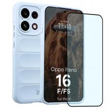 Kit protectie 2 in 1 BizonMobile, Carcasa Bizon Tur si Folie sticla securizata Bizon Glass Edge, compatibil cu OPPO Reno 16 F / FS, Light Blue