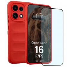 Kit protectie 2 in 1 BizonMobile, Carcasa Bizon Tur si Folie sticla securizata Bizon Glass Edge, compatibil cu OPPO Reno 16 F / FS, Rosu