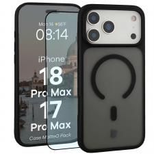 Kit protectie 2 in 1 BizonMobile, Carcasa Bizon MatteO si Folie sticla securizata Bizon Glass Edge, compatibil cu iPhone 18 Pro Max / 17 Pro Max, Negru