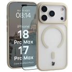 Kit protectie 2 in 1 BizonMobile, Carcasa Bizon MatteO si Folie sticla securizata Bizon Glass Edge, compatibil cu iPhone 18 Pro Max / 17 Pro Max, Bej 2 - lerato.ro