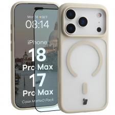 Kit protectie 2 in 1 BizonMobile, Carcasa Bizon MatteO si Folie sticla securizata Bizon Glass Edge, compatibil cu iPhone 18 Pro Max / 17 Pro Max, Bej