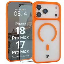 Kit protectie 2 in 1 BizonMobile, Carcasa Bizon MatteO si Folie sticla securizata Bizon Glass Edge, compatibil cu iPhone 18 Pro Max / 17 Pro Max, Portocaliu