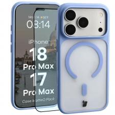 Kit protectie 2 in 1 BizonMobile, Carcasa Bizon MatteO si Folie sticla securizata Bizon Glass Edge, compatibil cu iPhone 18 Pro Max / 17 Pro Max, Light Blue