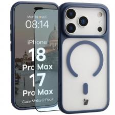 Kit protectie 2 in 1 BizonMobile, Carcasa Bizon MatteO si Folie sticla securizata Bizon Glass Edge, compatibil cu iPhone 18 Pro Max / 17 Pro Max, Dark Blue