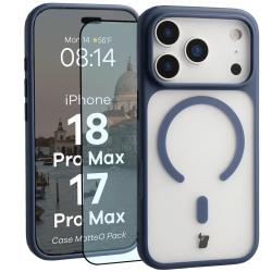 Kit protectie 2 in 1 BizonMobile, Carcasa Bizon MatteO si Folie sticla securizata Bizon Glass Edge, compatibil cu iPhone 18 Pro Max / 17 Pro Max, Dark Blue
