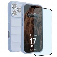Huse si carcase iPhone 17 Pro, Kit protectie 2 in 1 BizonMobile, Carcasa Bizon Tur si Folie sticla securizata Bizon Glass Edge, compatibil cu iPhone 17 Pro, Light Blue, lerato.ro