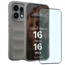 Kit protectie 2 in 1 BizonMobile, Carcasa Bizon Tur si Folie sticla securizata Bizon Glass Edge, compatibil cu Oppo Reno 16 / Reno 16 Pro, Light Grey