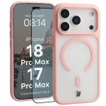 Kit protectie 2 in 1 BizonMobile, Carcasa Bizon MatteO si Folie sticla securizata Bizon Glass Edge, compatibil cu iPhone 18 Pro Max / 17 Pro Max, Roz 2 - lerato.ro