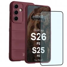 Kit protectie 2 in 1 BizonMobile, Carcasa Bizon Tur si Folie sticla securizata Bizon Glass Edge, compatibil cu Samsung Galaxy S26 FE / S25 FE, Dark Purple