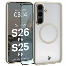 Kit protectie 2 in 1 BizonMobile, Carcasa Bizon MatteO si Folie sticla securizata Bizon Glass Edge, compatibil cu Samsung Galaxy S26 FE / S25 FE, Bej