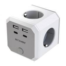 Priza alimentare BlitzWolf BW-EC2, 4x AC, 2x USB, 2x USB-C, Alb