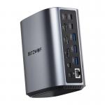 Docking Hub 17in1 Blitzwolf BW-TH15, 2 xHD, 1x DP, 4 xUSB-C, 3x USB 3.0, 1x USB 3.1, 1x  USB-C 3.2, 1x USB-C PD, 1x RJ45, 1x MicroSD, 1x SD, 1x Jack 3.5mm, 4K/60Hz, 10Gbps, 100W, SIlver 4 - lerato.ro