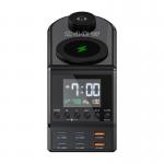 Ceas cu alarma Blitzwolf BW-FW10 cu incarcare wireless 15W, PD 240W, 2xUSB-A, 4xUSB-C, Negru 3 - lerato.ro