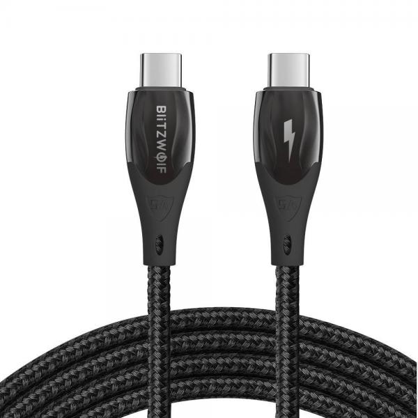Cablu pentru incarcare si transfer de date BlitzWolf BW-FC1, 2x USB Type-C, 96W, 5A, 1.8m, Negru