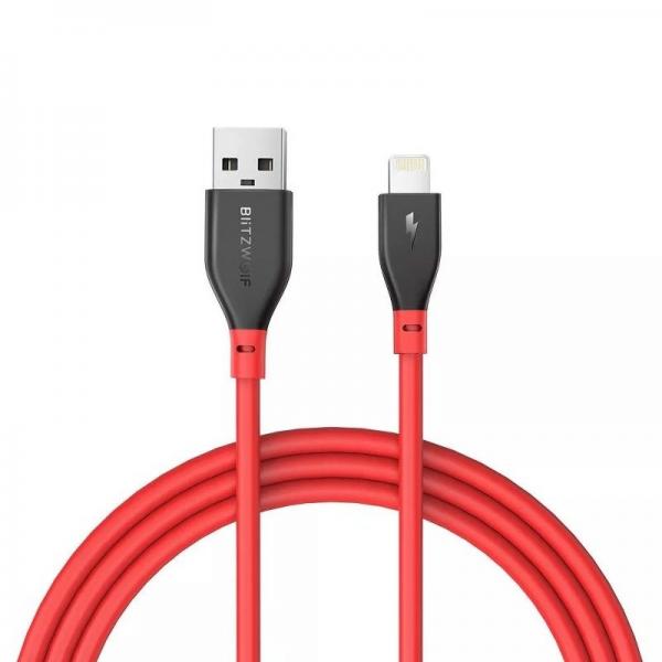Cablu pentru incarcare si transfer de date BlitzWolf BW-MF11, USB/Lightning, certificare MFi, 2.4A, 30cm, Rosu