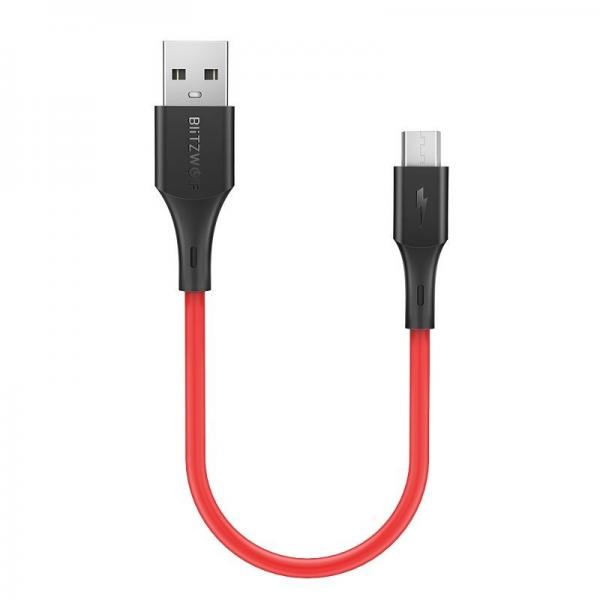 Cablu pentru incarcare si transfer de date BlitzWolf BW-MC12, USB/Micro-USB, Quick Charge 3.0, 2A, 30cm, Rosu 1 - lerato.ro