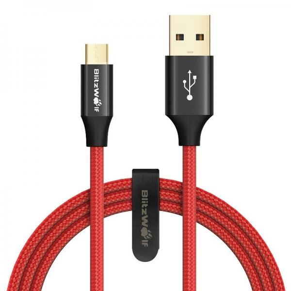 Cablu pentru incarcare si transfer de date BlitzWolf BW-MC7 AmpCore Turbo, USB/Micro-USB, Quick Charge 3.0, 2.4A, 1m, Rosu 1 - lerato.ro