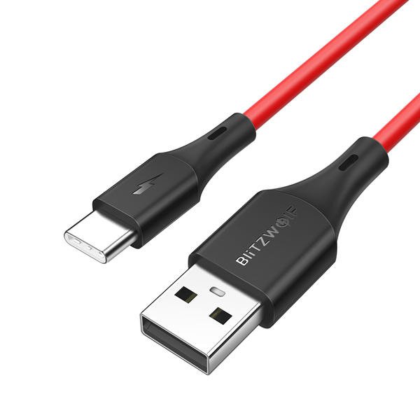 Cablu pentru incarcare si transfer de date BlitzWolf BW-TC13, USB/USB Type-C, 3A, 30cm, Rosu