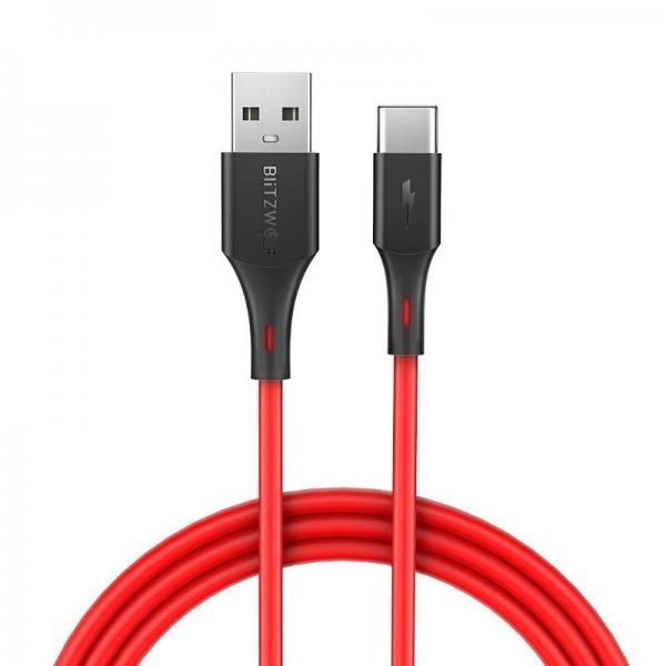 Cablu pentru incarcare si transfer de date BlitzWolf BW-TC14, USB/USB Type-C, 3A, 1m, Rosu