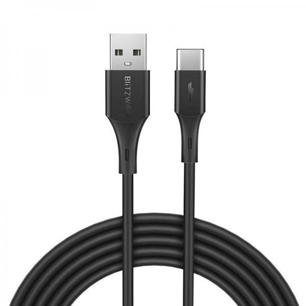 Cablu pentru incarcare si transfer de date BlitzWolf BW-TC15, USB/USB Type-C, 3A, 1.8m, Negru