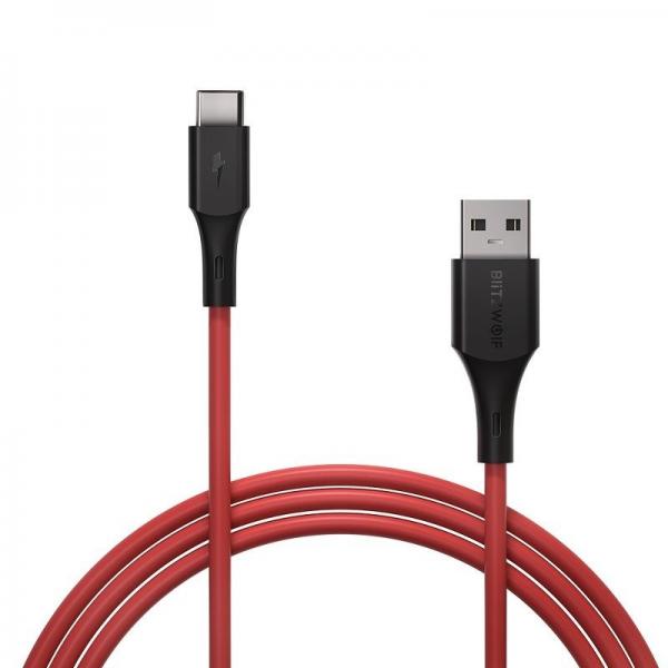 Cablu pentru incarcare si transfer de date BlitzWolf BW-TC19, USB/USB Type-C, Super Charge, Quick Charge 3.0, 40W, 5A, 90cm, Rosu