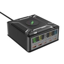 Incarcator retea Blitzwolf BW-S28, 2x USB si 3x USB-C, 260W, Functie incarcare wireless 15W, Negru