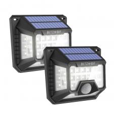 Set 2 Lampi LED pentru exterior cu panou solar BlitzWolf BW-OLT3, Senzor de miscare/crepuscular, 6500K, 200lm, 1200 mAh, IP64, Negru