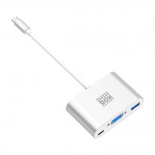 Cabluri video, Adaptor Splitter BOX Products USB-C la VGA / USB-A 3.0 / USB-C, 5 Gbps, 75 × 48 × 21 mm, Silver, lerato.ro
