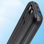 Baterie externa portabila Choetech B654, 10000 mAh, 22.5W, USB/USB-C/Micro USB, Cabluri USB-C si Lightning integrate, Negru 3 - lerato.ro