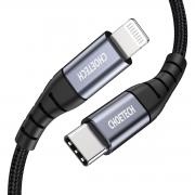 Cablu pentru incarcare si transfer de date Choetech IP0041, USB-C/Lightning, 3A, 2m, Negru