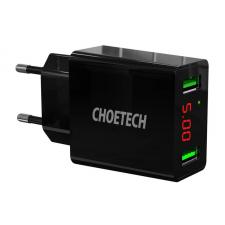 Incarcator retea Choetech, 2 x USB, 2.2 A, Afisaj LED, Negru