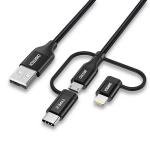 Cablu pentru incarcare si transfer date 3in1 CHOETECH IP0030-BK, de la USB la Lightning / USB-C / micro USB, 3A, 480Mbps, 1.2 m, Negru 2 - lerato.ro