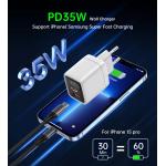 Incarcator retea Choetech PD6052, USB/USB-C, 35W, Display, Alb 6 - lerato.ro