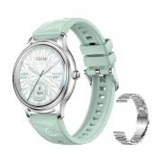 Ceas smartwatch Colmi L28, Display 1.32 inch, Autonomie 7 zile, 200 mAh, Bluetooth 5.2, IP68, Curea argintie din otel de rezerva inclusa, Silver / Green