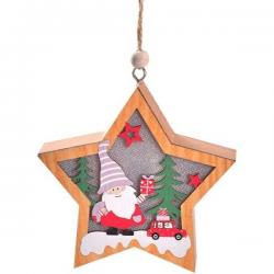 Lampa de Craciun, Gnom si masinuta, Lemn, Forma Stea, Graphics
