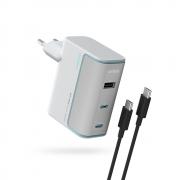 Incarcator retea Cuktech AD1003EU, 100W, 3A, 2xUSB-C, 1xUSB-A, Fast Charging, Cablu USB-C la USB-C inclus, Alb