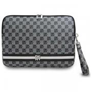 Husa DKNY Checkered Pattern Printed Stripes compatibila cu laptop 16 inch, Negru