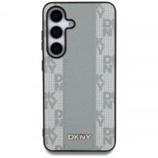 Carcasa DKNY Leather Checkered Pattern MagSafe compatibila cu Samsung Galaxy S25, Gri