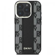 Carcasa DKNY Leather Checkered Pattern MagSafe compatibila cu iPhone 16 Pro, Negru