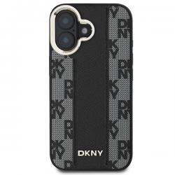 Carcasa DKNY Leather Checkered Pattern MagSafe compatibila cu iPhone 16 Plus, Negru