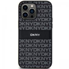 Carcasa DKNY Leather Mono Stripe & Metal Logo compatibila cu iPhone 14 Pro, Negru