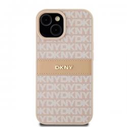Carcasa DKNY Leather Mono Stripe & Metal Logo compatibila cu iPhone 15 Plus / 14 Plus, Roz