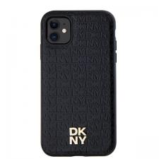 Carcasa DKNY Leather Monogram Pattern Metal Logo cu MagSafe compatibila cu iPhone 11/XR, Negru